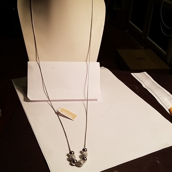 Slider Mk Silver Necklace Michael Kors Silver Tone Pave CZ Slider